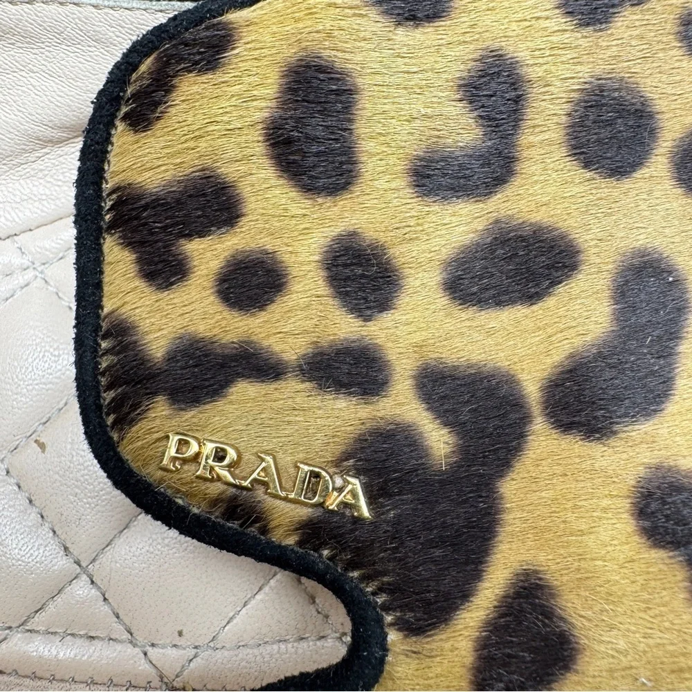 Prada Brown Black Pony Hair Leather Cheetah Print Loafer Flats